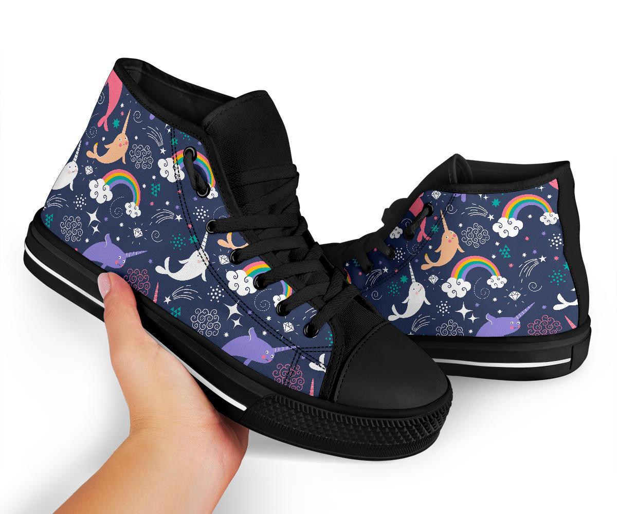 Narwhal Pattern Print Men Women's High Top Shoes-grizzshop
