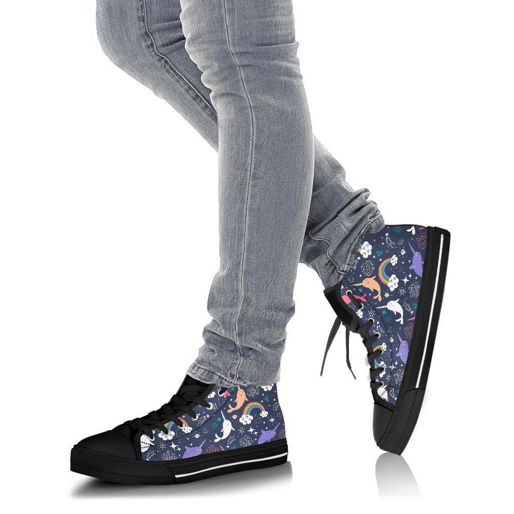 Narwhal Pattern Print Men Women's High Top Shoes-grizzshop