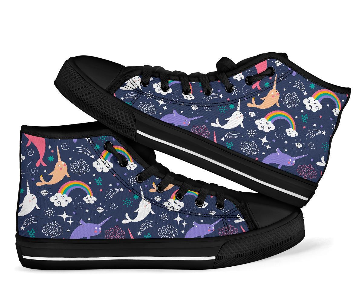 Narwhal Pattern Print Men Women's High Top Shoes-grizzshop