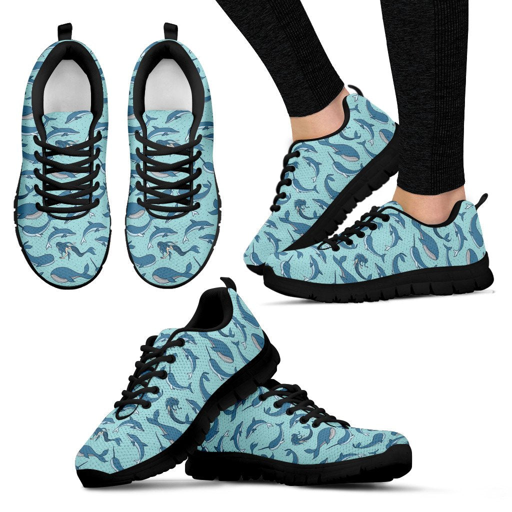 Narwhal Print Pattern Black Sneaker Shoes For Men Women-grizzshop