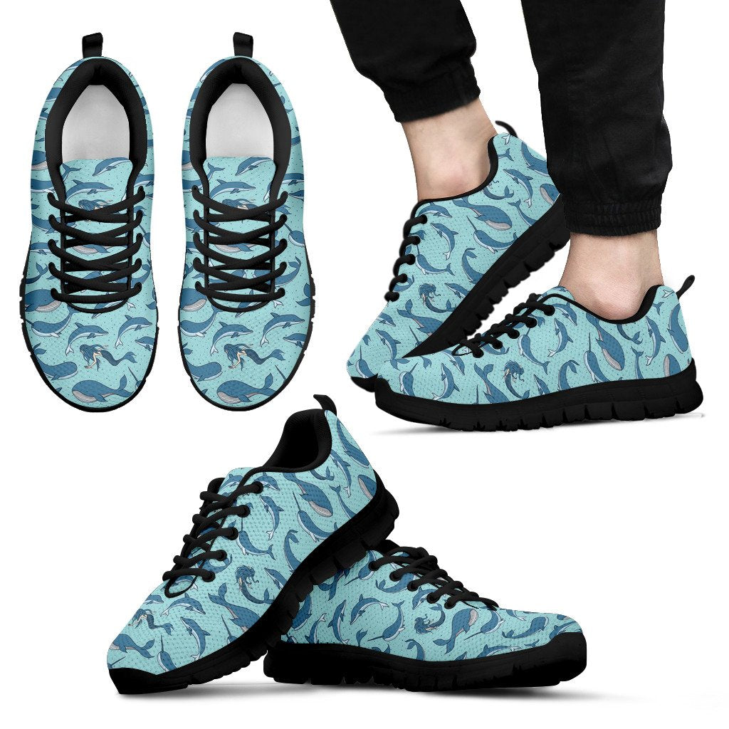 Narwhal Print Pattern Black Sneaker Shoes For Men Women-grizzshop