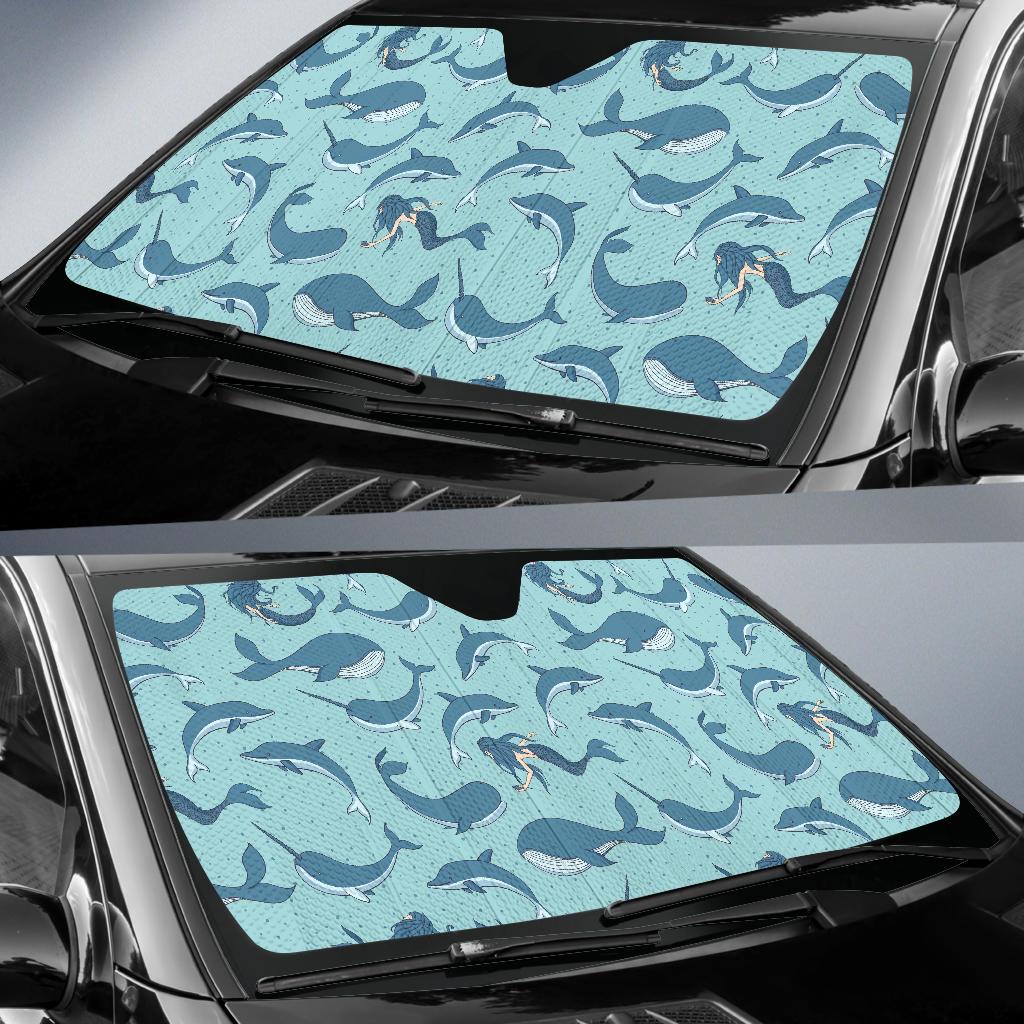 Narwhal Print Pattern Car Sun Shade-grizzshop