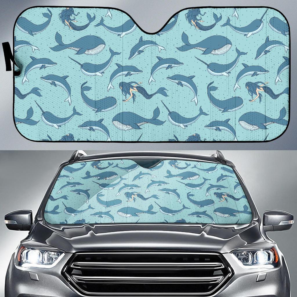 Narwhal Print Pattern Car Sun Shade-grizzshop
