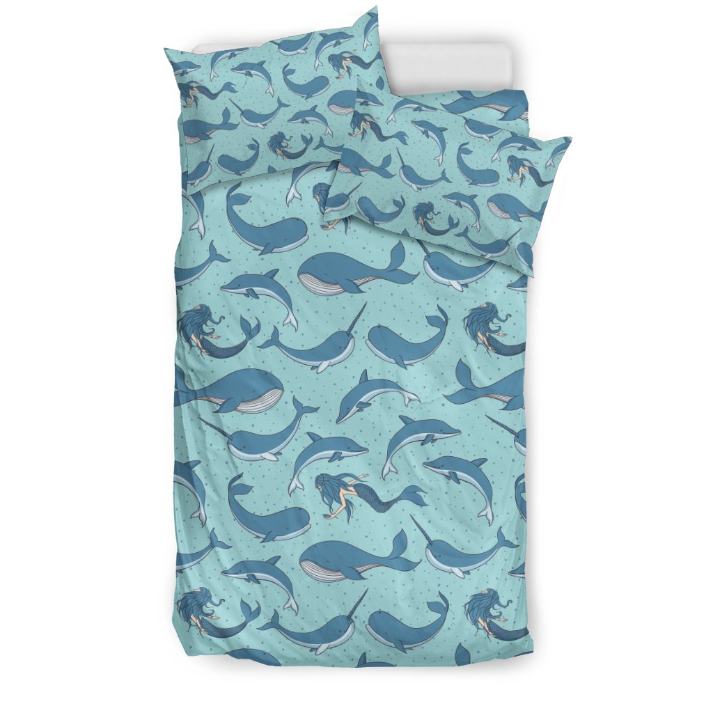 Narwhal Print Pattern Duvet Cover Bedding Set-grizzshop