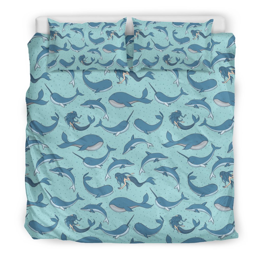 Narwhal Print Pattern Duvet Cover Bedding Set-grizzshop