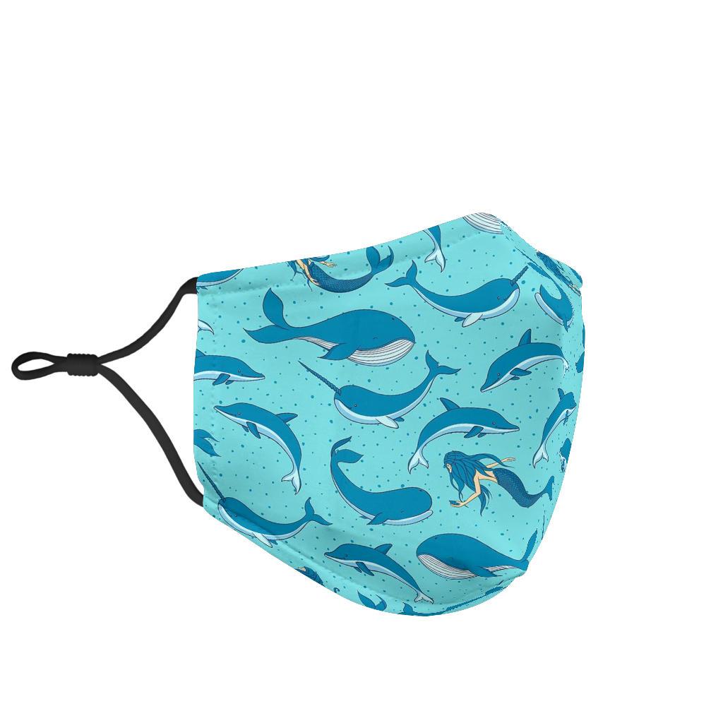 Narwhal Print Pattern Face Mask-grizzshop