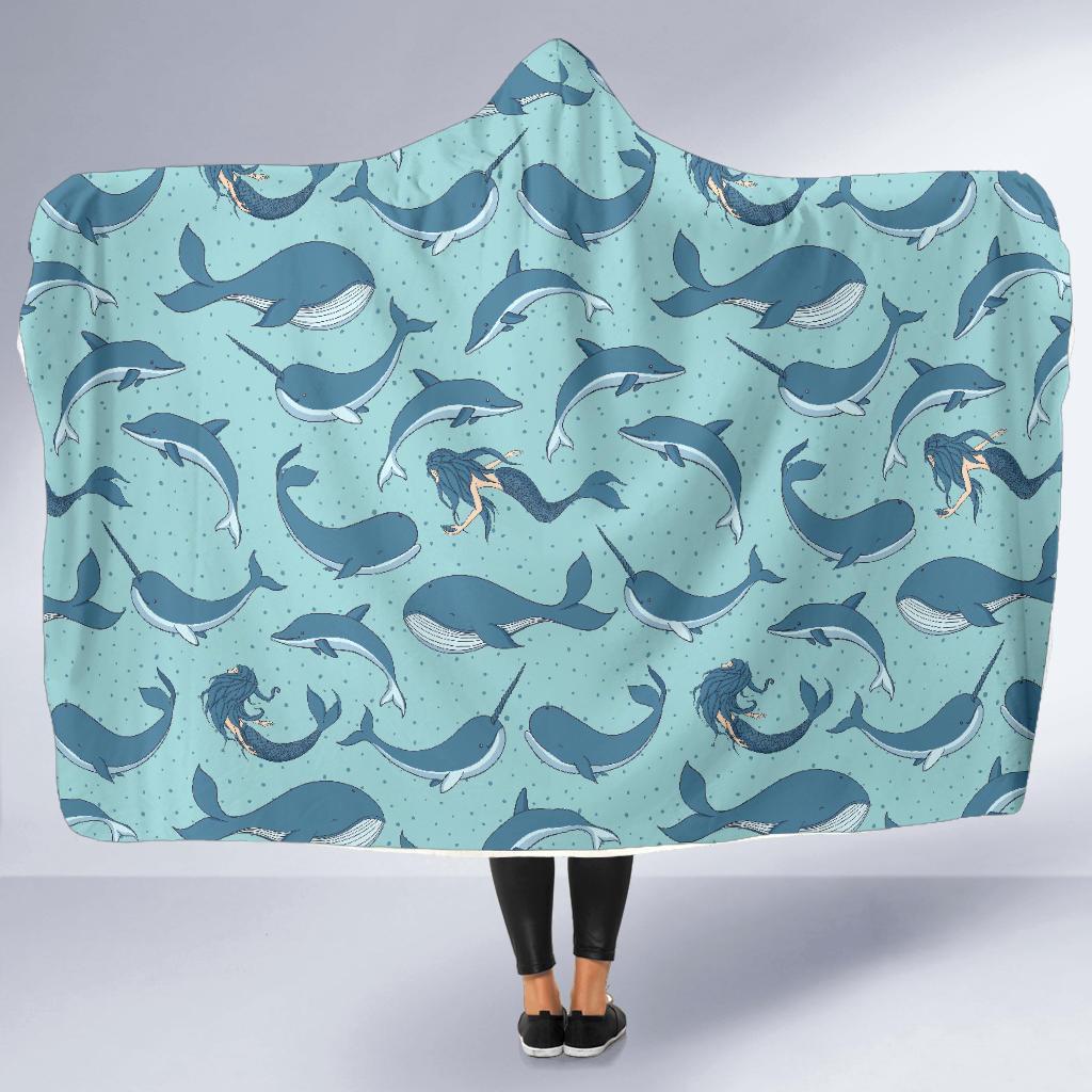 Narwhal Print Pattern Hooded Blanket-grizzshop