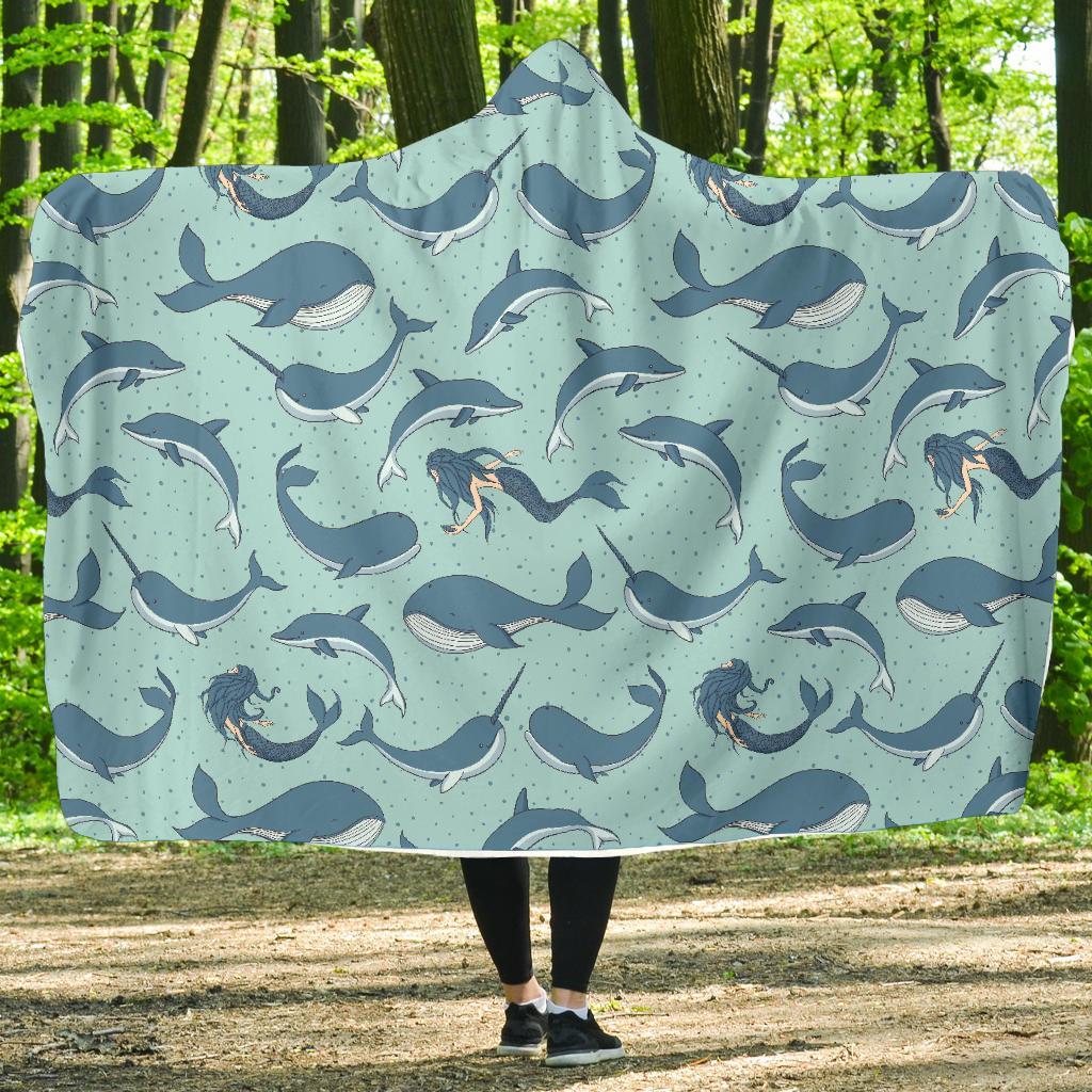 Narwhal Print Pattern Hooded Blanket-grizzshop