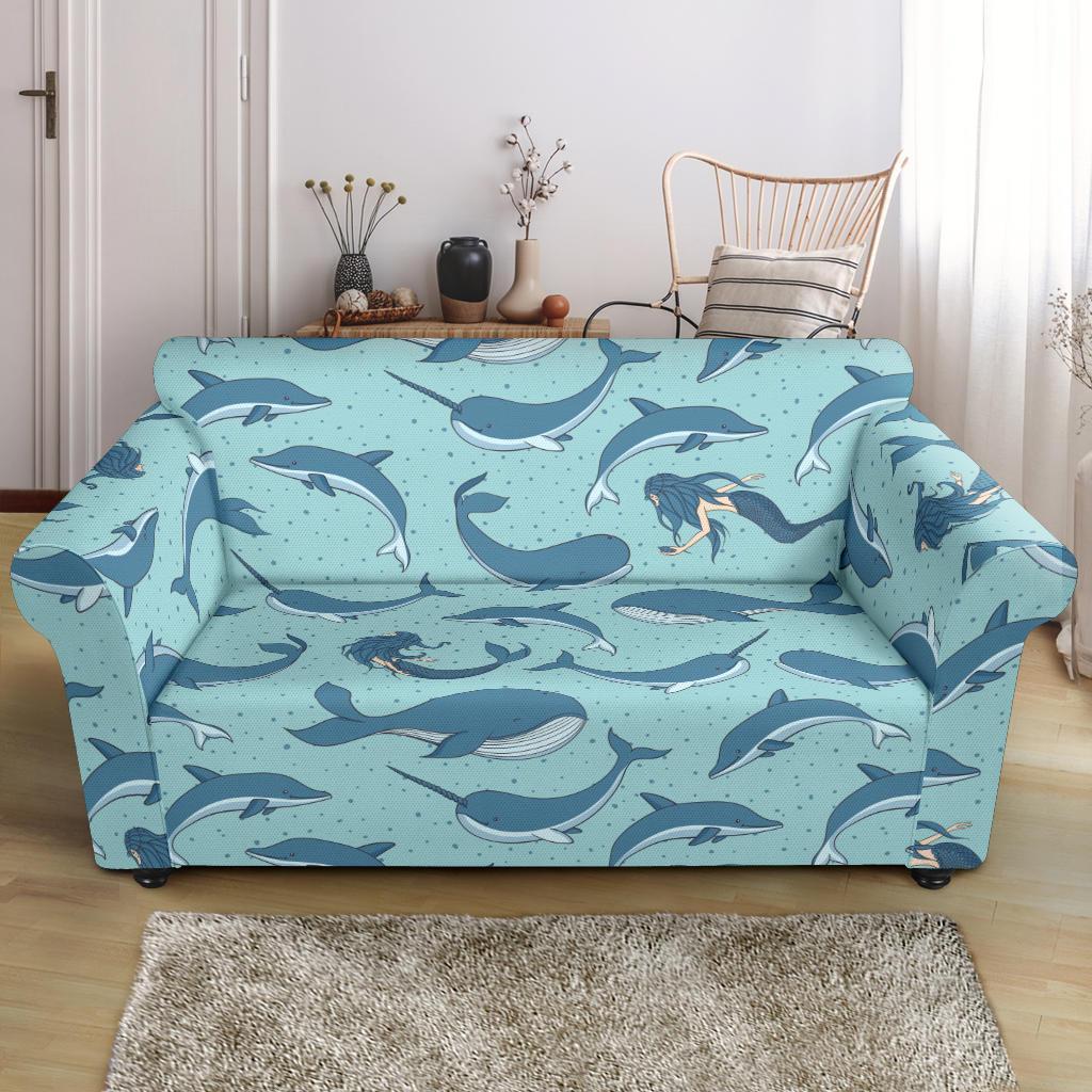 Narwhal Print Pattern Loveseat Cover-grizzshop