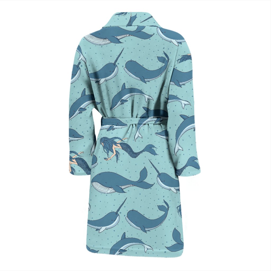 Narwhal Print Pattern Men Long Robe-grizzshop