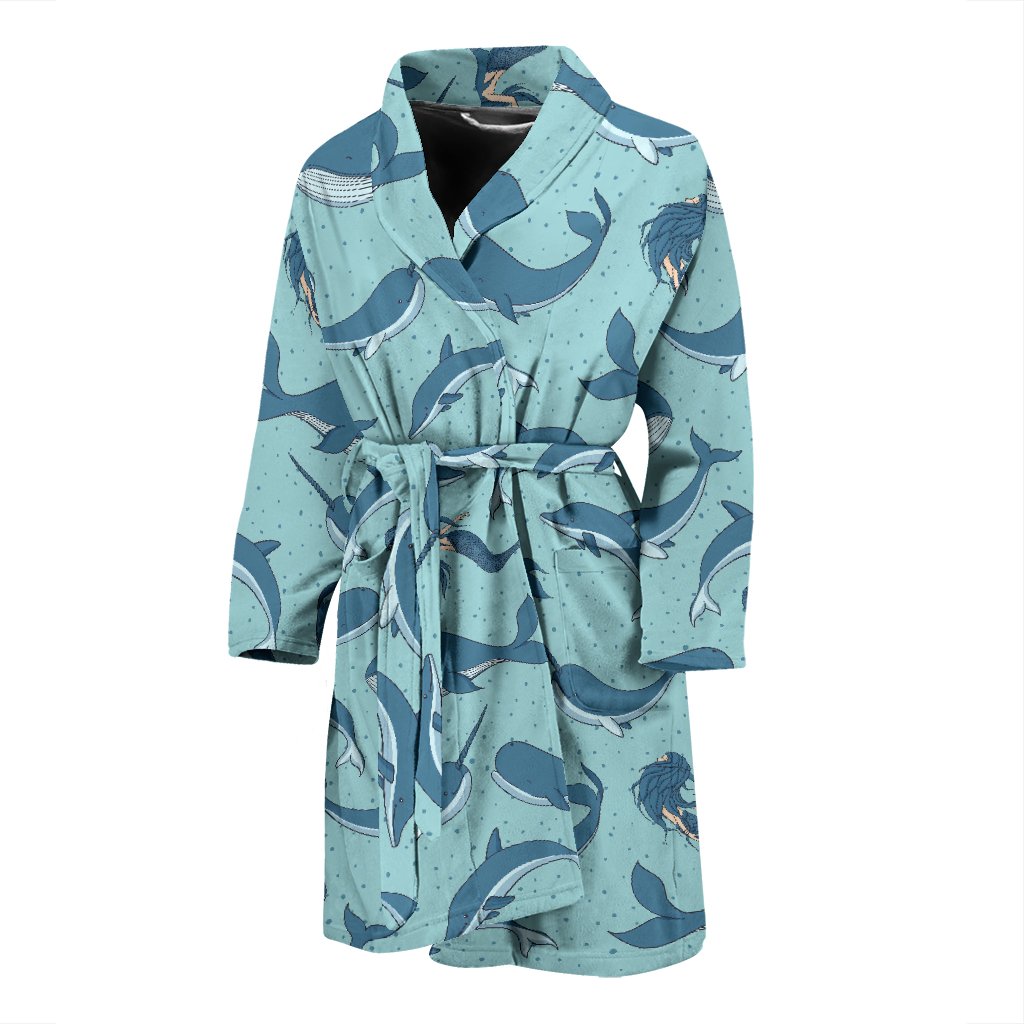 Narwhal Print Pattern Men Long Robe-grizzshop