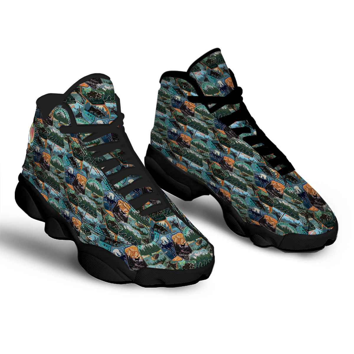National Park Colorful Vintage Print Pattern Black Basketball Shoes-grizzshop