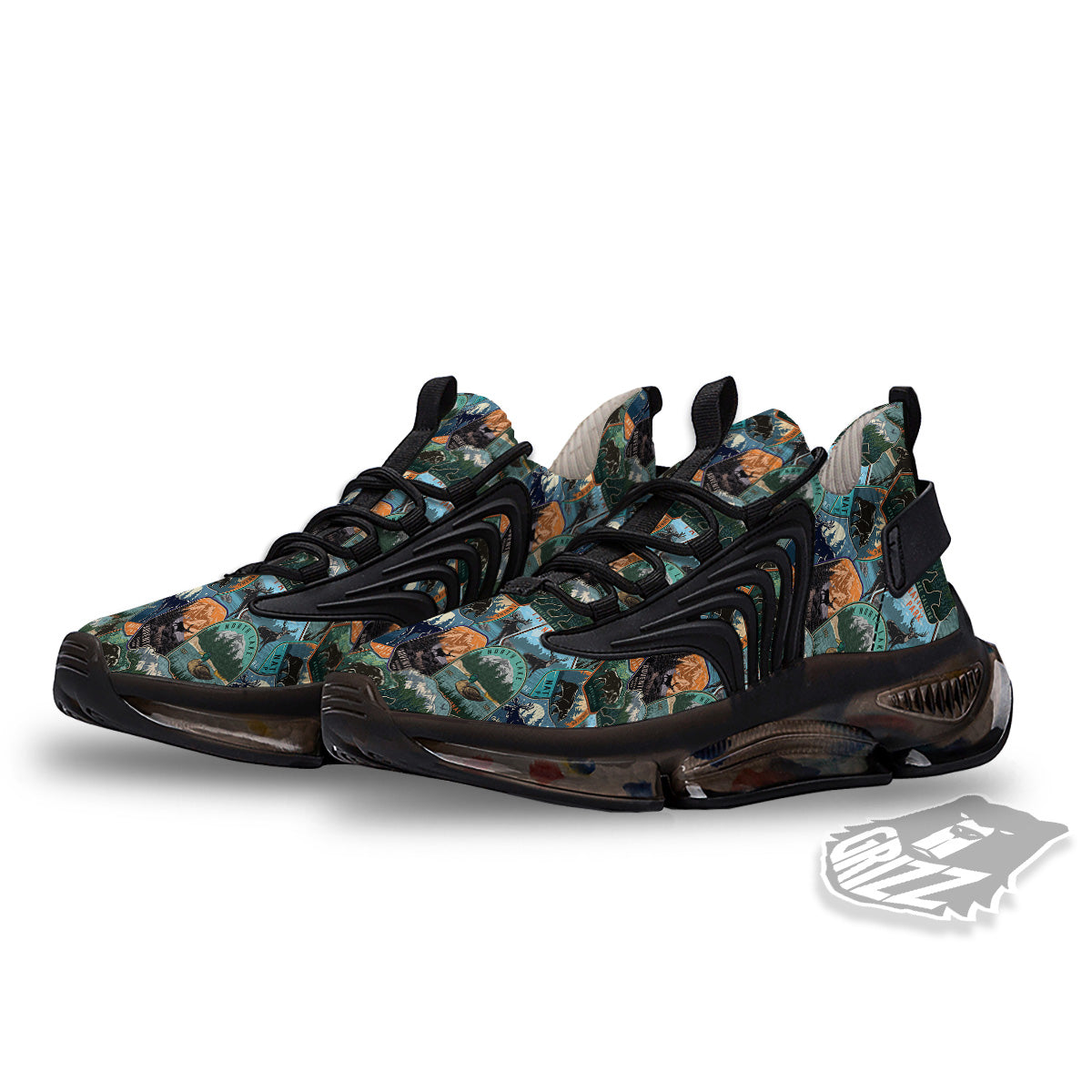 National Park Colorful Vintage Print Pattern Black Gym Shoes-grizzshop