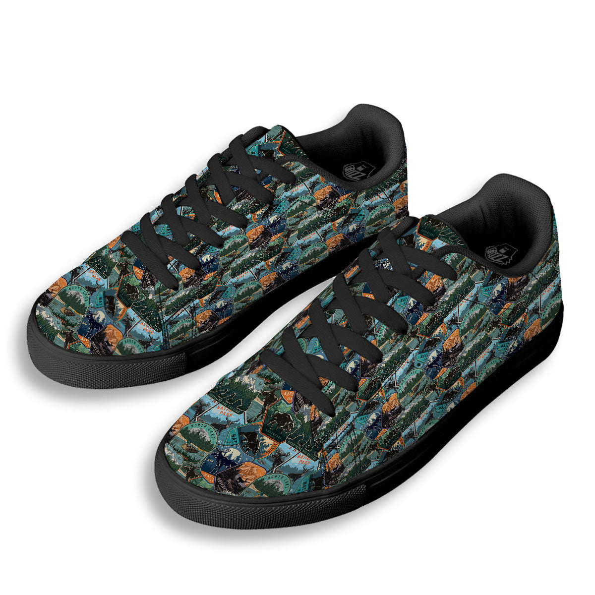National Park Colorful Vintage Print Pattern Black Low Top Sneakers-grizzshop