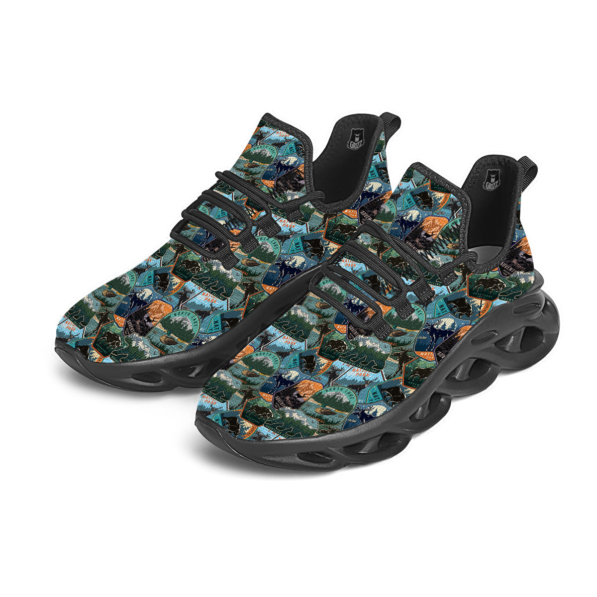 National Park Colorful Vintage Print Pattern Black Running Shoes-grizzshop