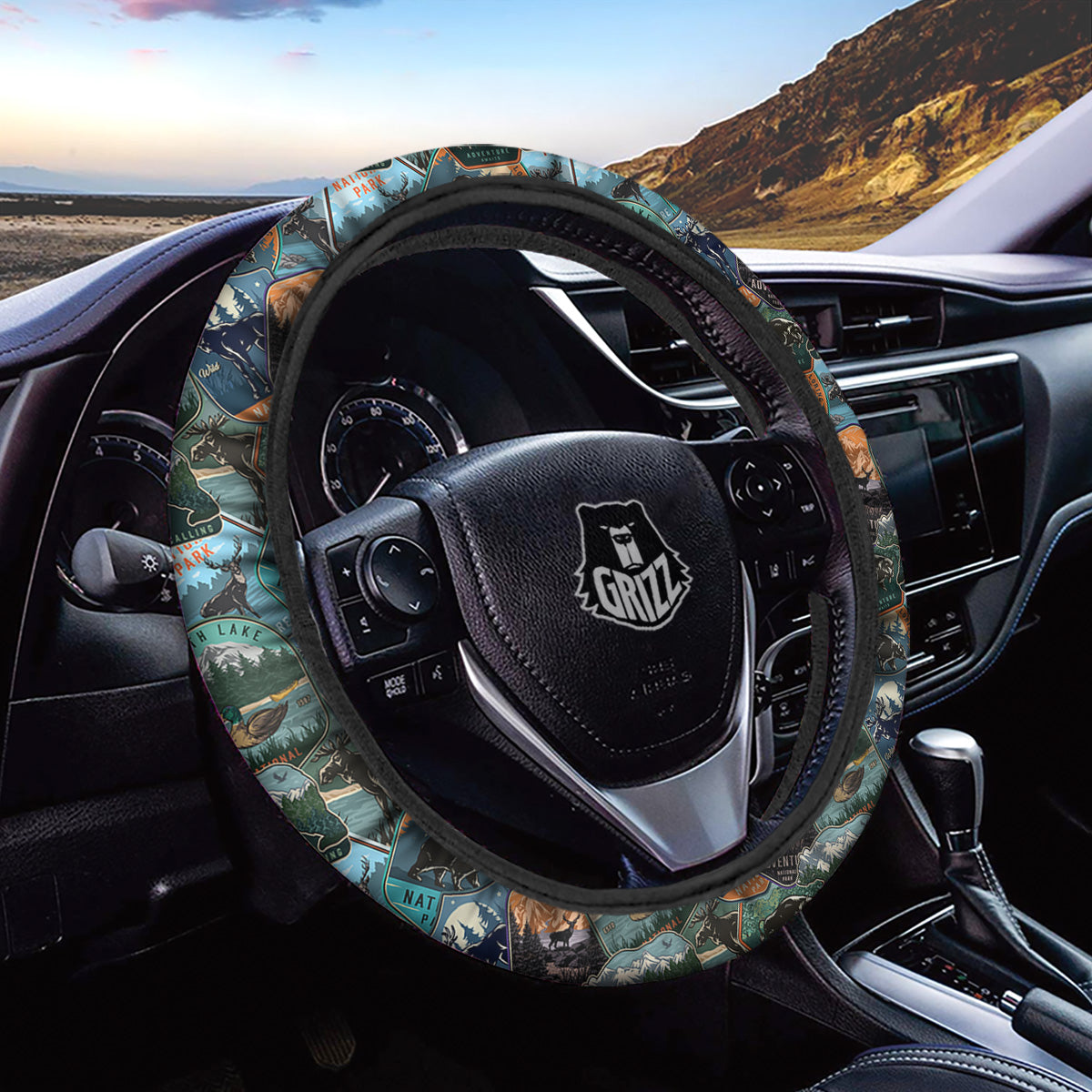 National Park Colorful Vintage Print Pattern Car Steering Wheel Cover-grizzshop