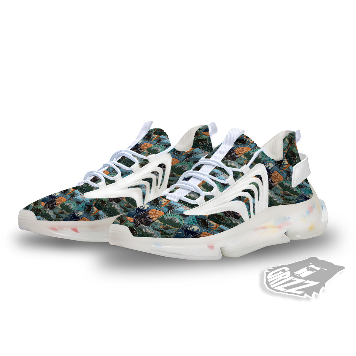 National Park Colorful Vintage Print Pattern White Gym Shoes-grizzshop