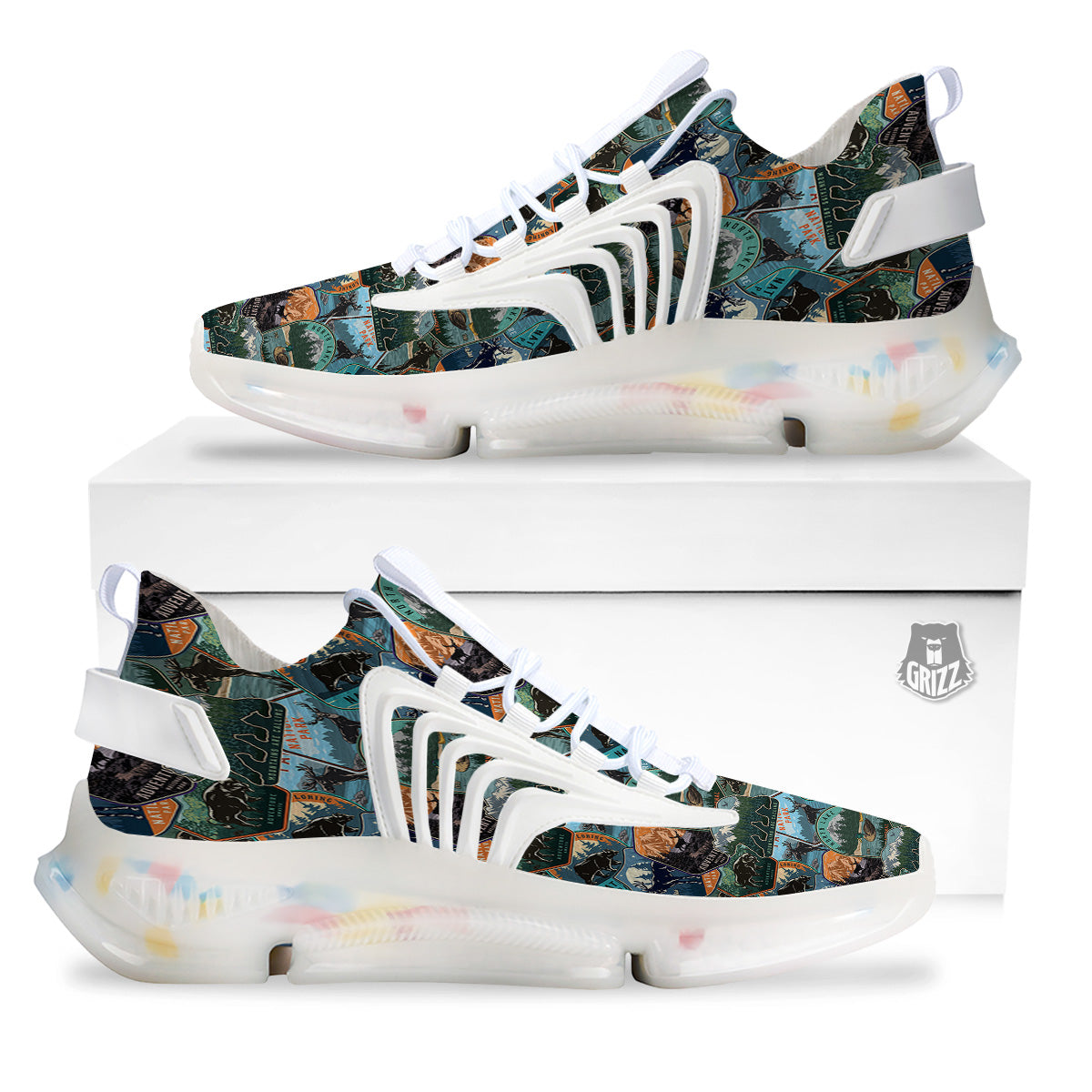 National Park Colorful Vintage Print Pattern White Gym Shoes-grizzshop