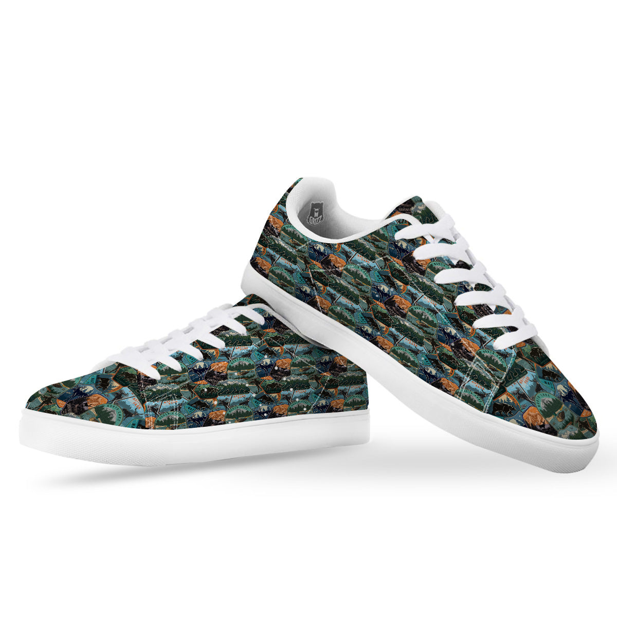 National Park Colorful Vintage Print Pattern White Low Top Sneakers-grizzshop