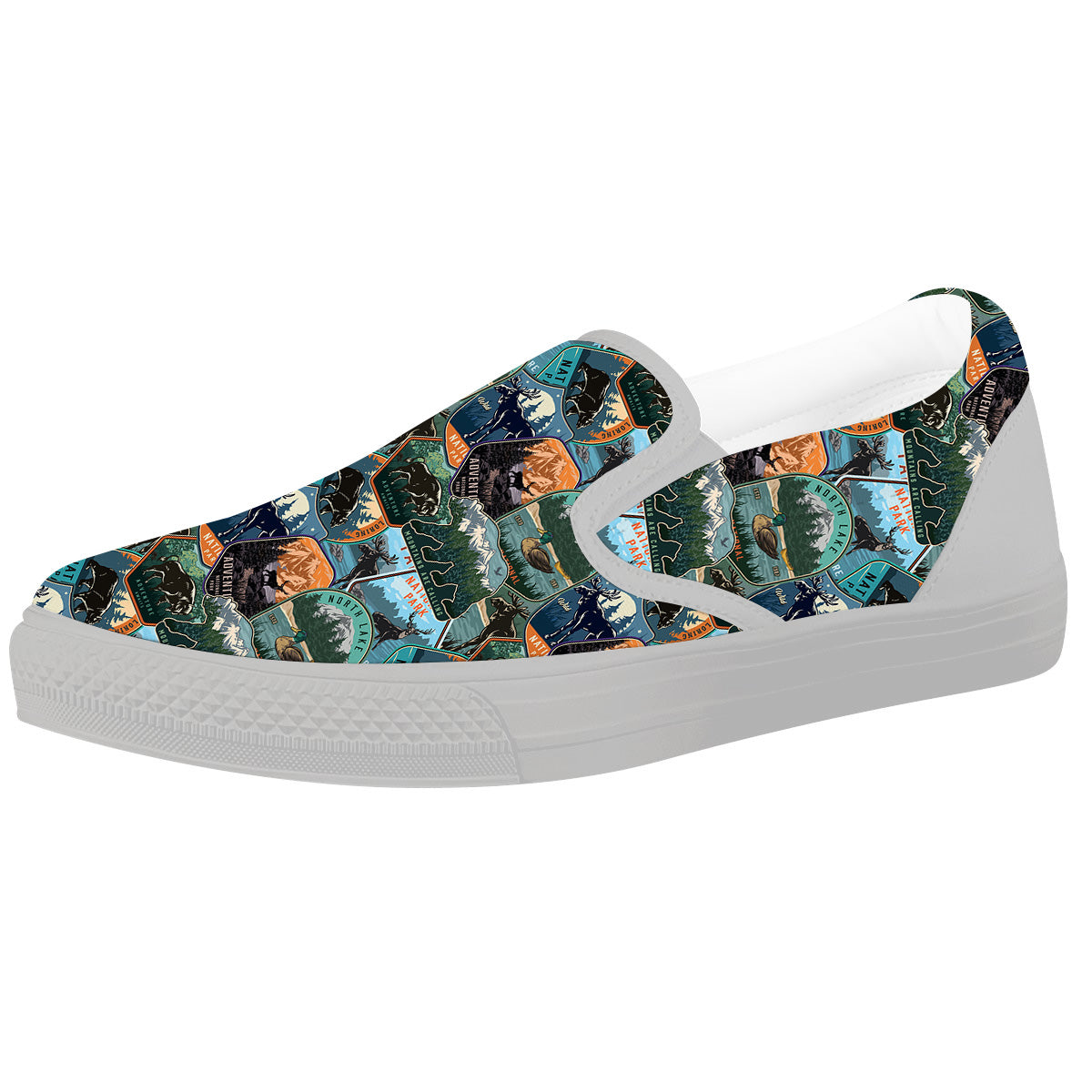 National Park Colorful Vintage Print Pattern White Slip On Shoes-grizzshop