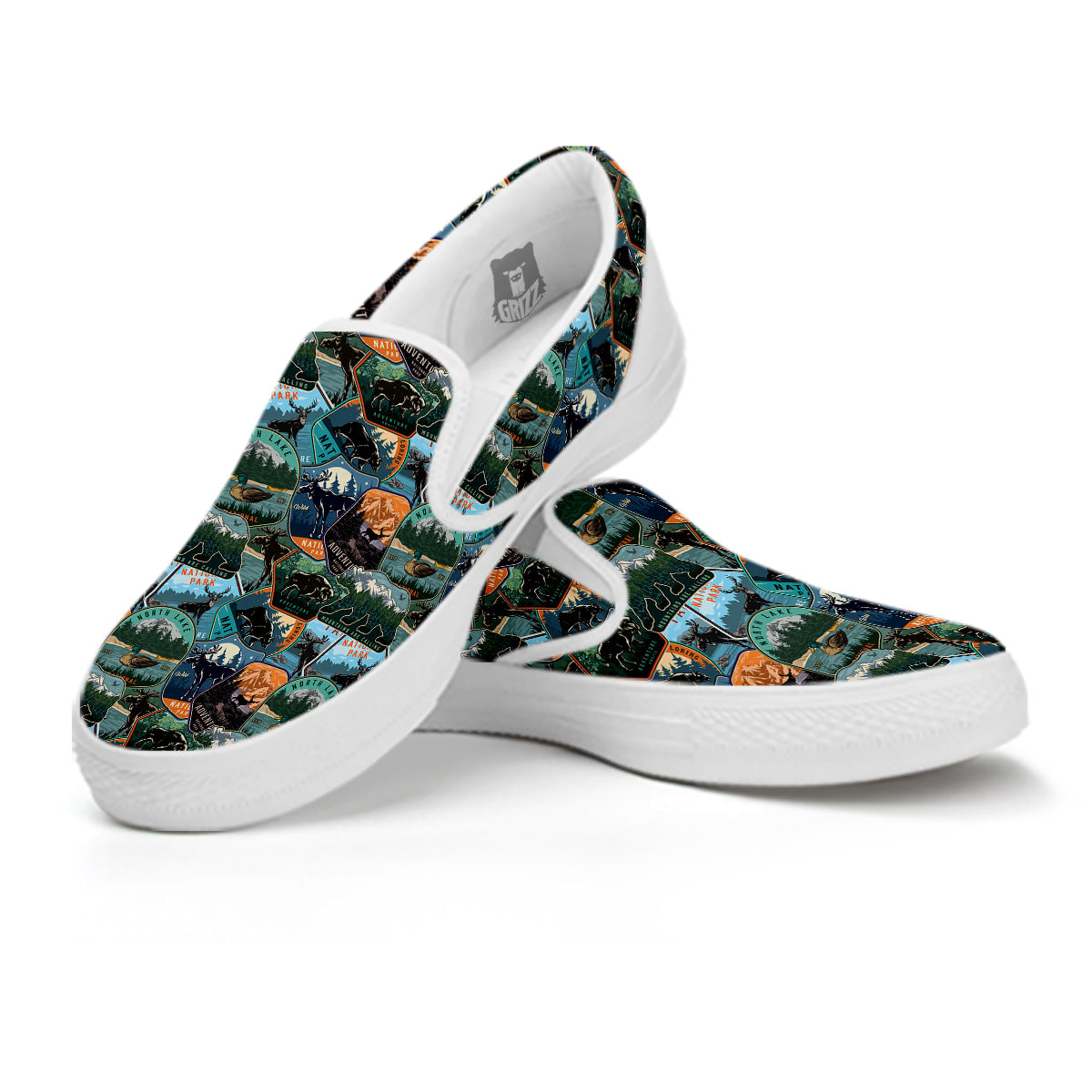National Park Colorful Vintage Print Pattern White Slip On Shoes-grizzshop