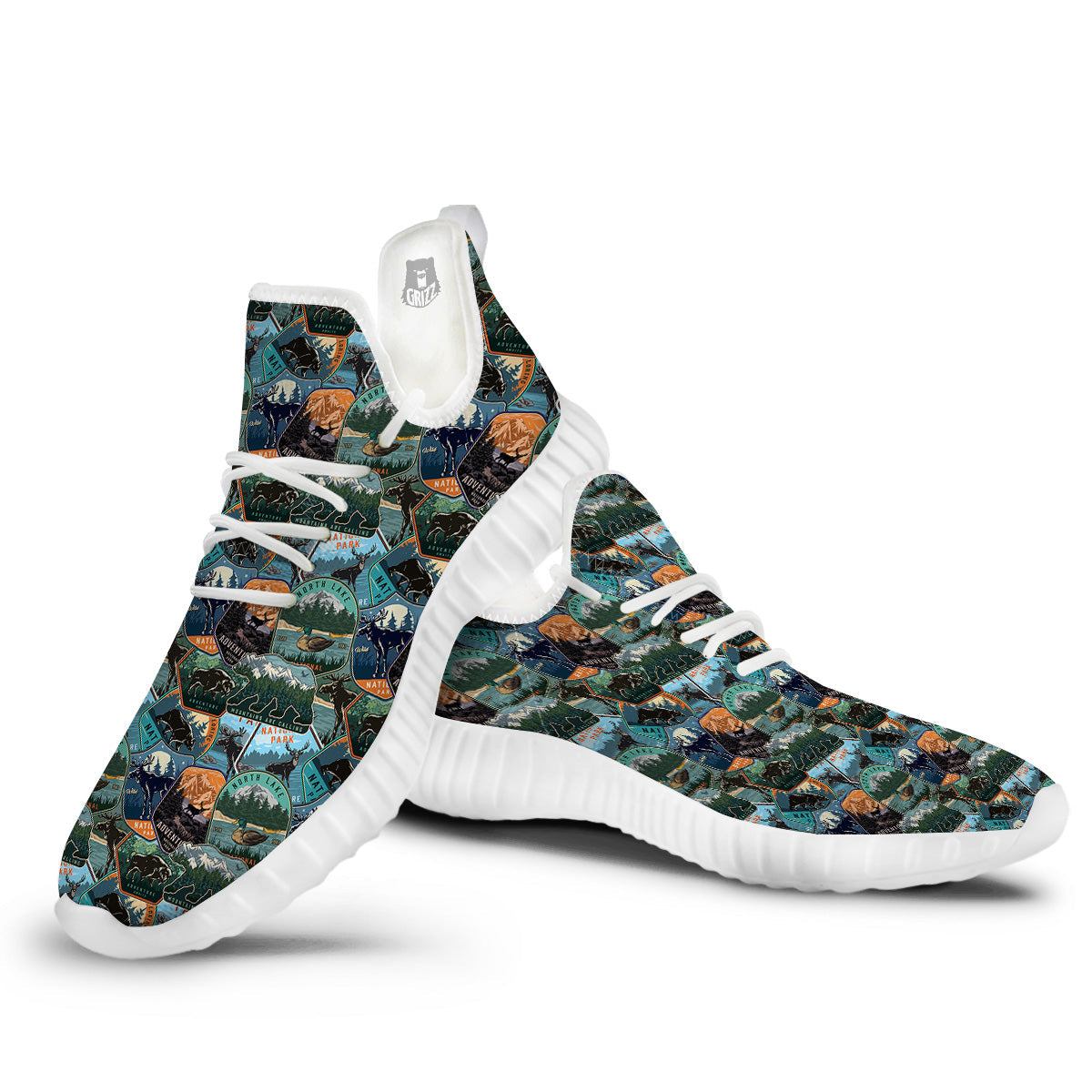 National Park Colorful Vintage Print Pattern White Walking Shoes-grizzshop