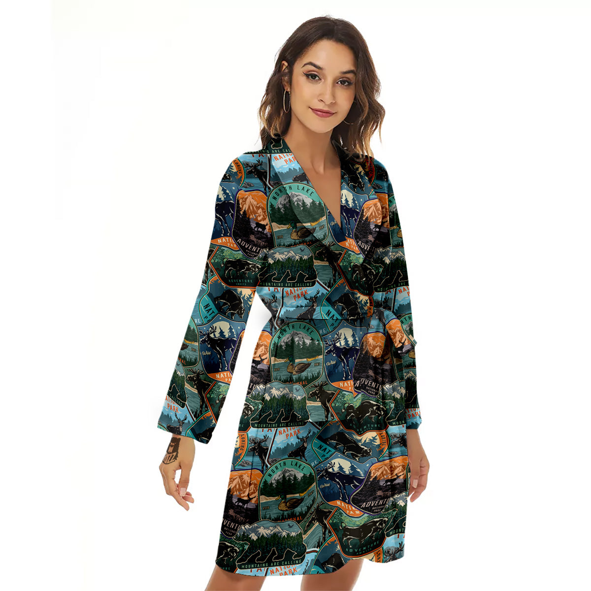 National Park Colorful Vintage Print Pattern Women's Robe-grizzshop
