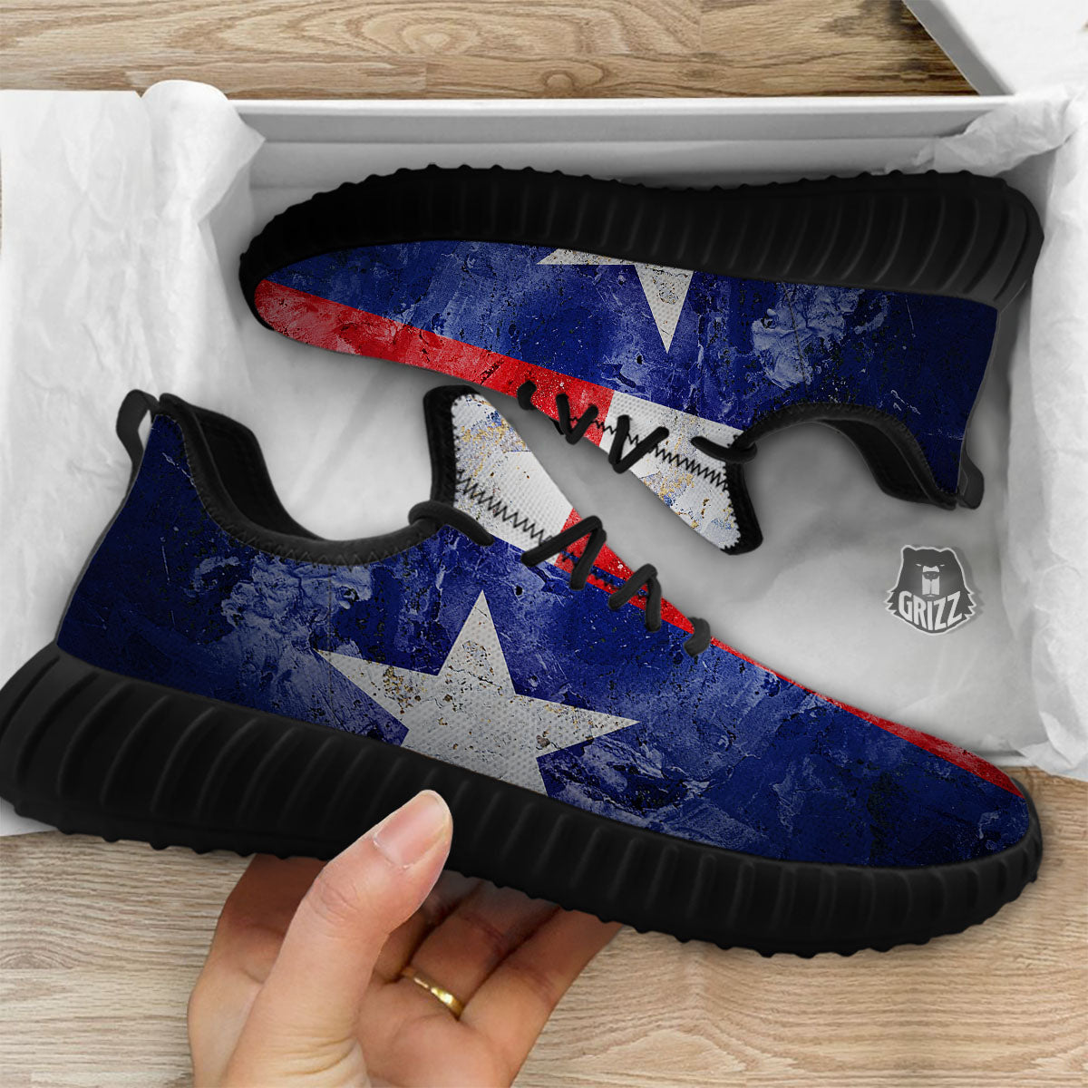 National Texas Flag Print Black Walking Shoes-grizzshop