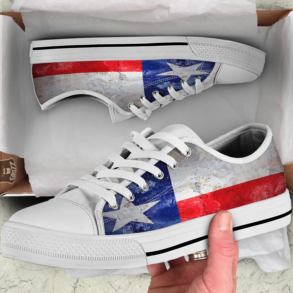 National Texas Flag Print White Low Top Shoes-grizzshop