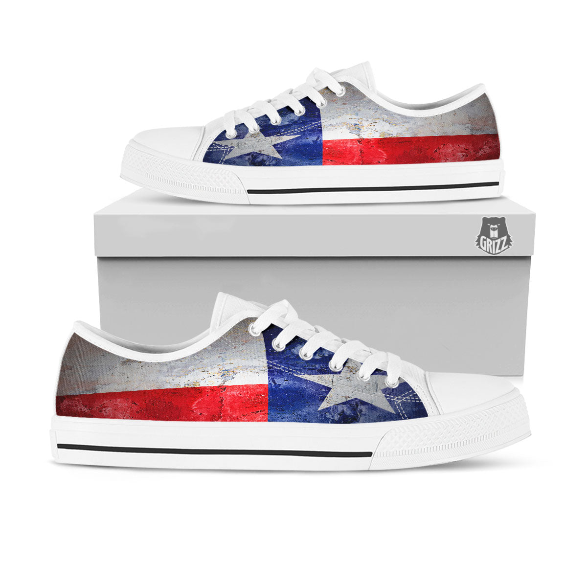 National Texas Flag Print White Low Top Shoes-grizzshop