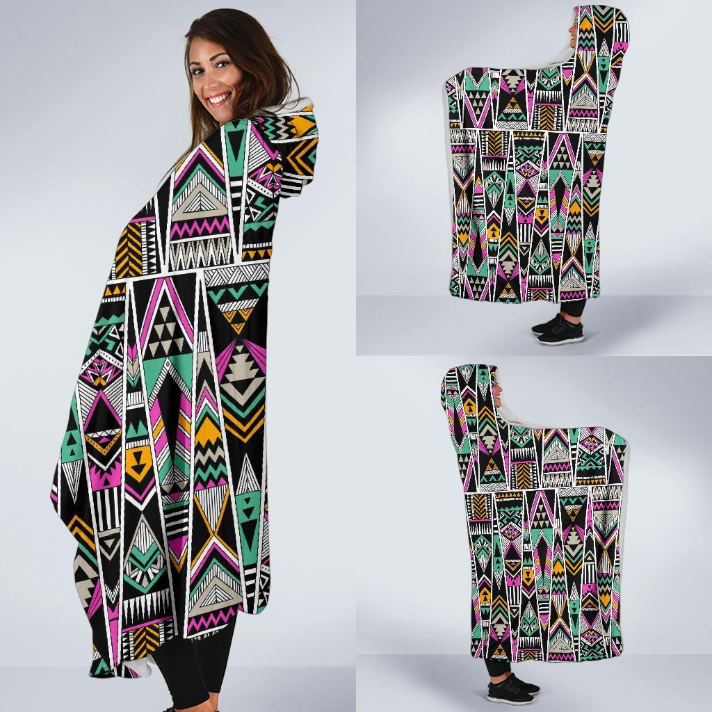 Native American Aztec Tribal Navajo Indians Print Hooded Blanket-grizzshop