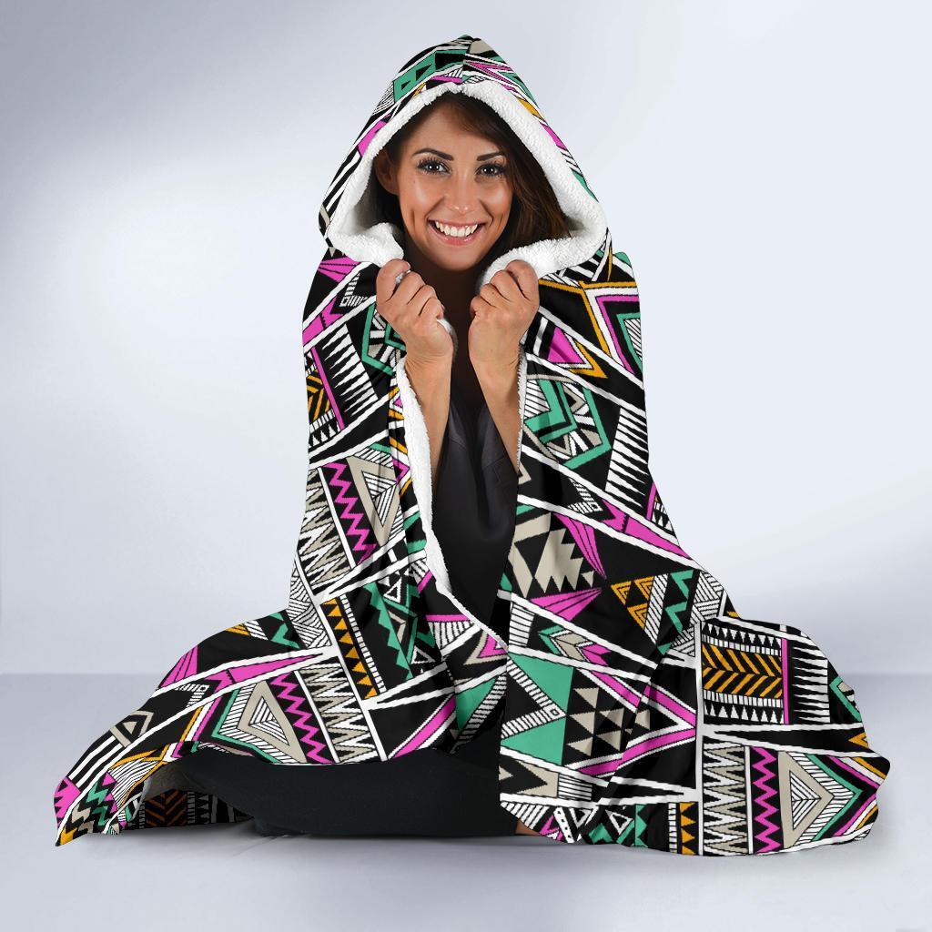 Native American Aztec Tribal Navajo Indians Print Hooded Blanket-grizzshop