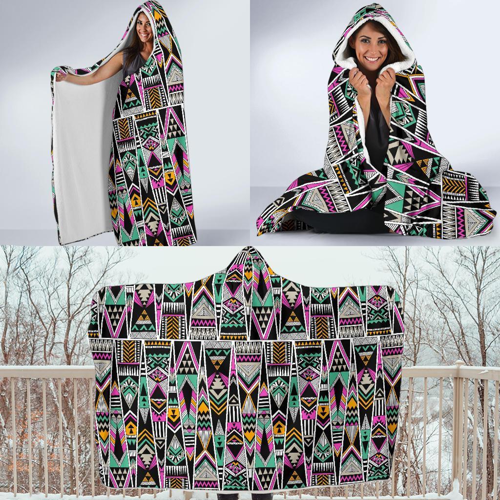 Native American Aztec Tribal Navajo Indians Print Hooded Blanket-grizzshop