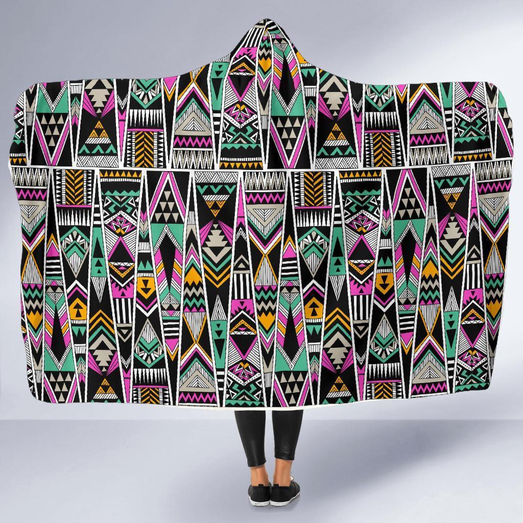 Native American Aztec Tribal Navajo Indians Print Hooded Blanket-grizzshop