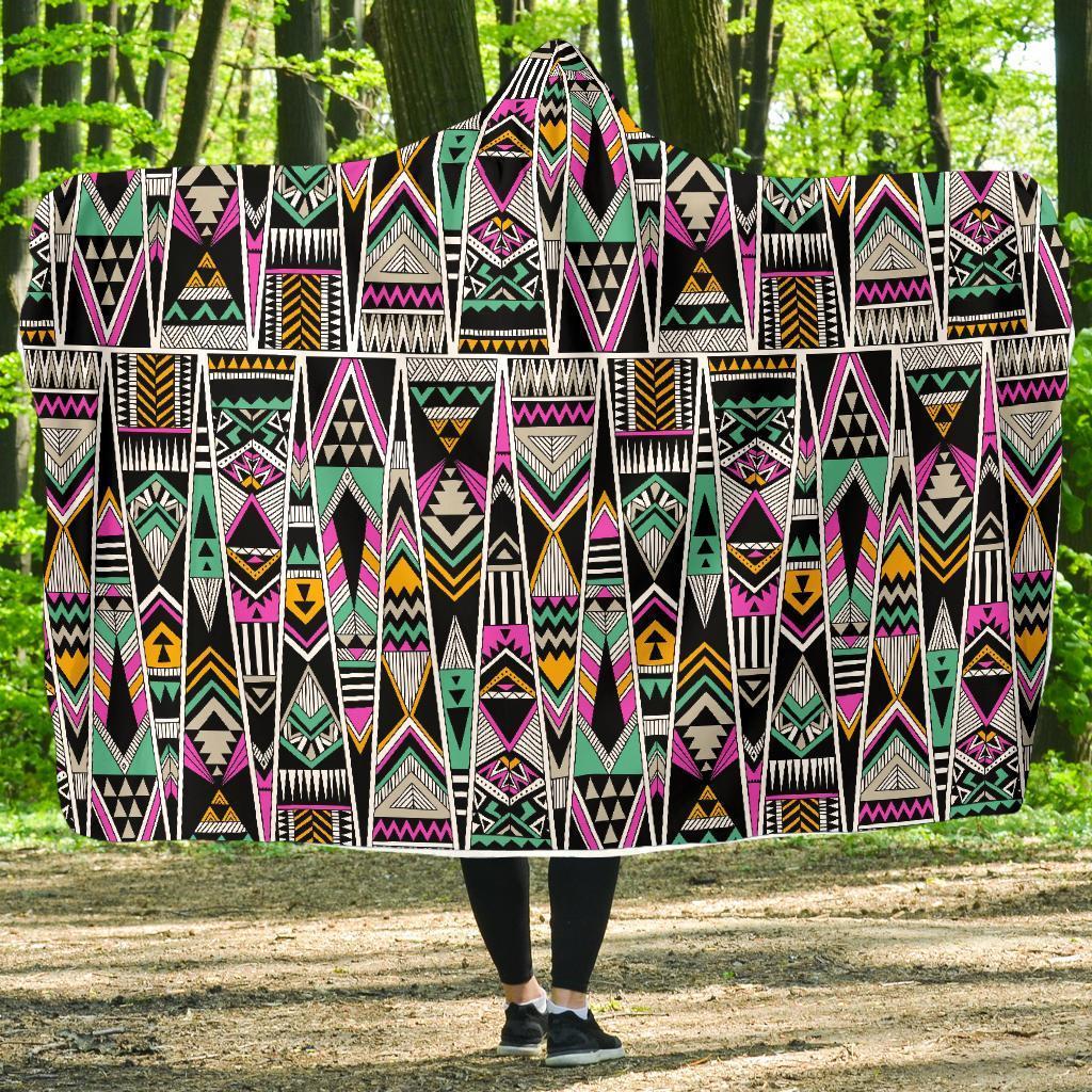 Native American Aztec Tribal Navajo Indians Print Hooded Blanket-grizzshop