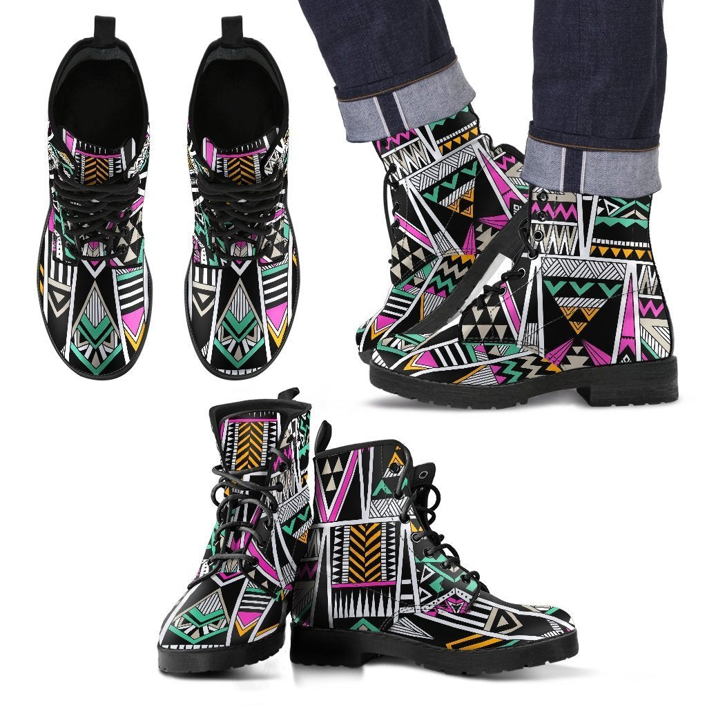 Native American Aztec Tribal Navajo Indians Print Men Leather Boots-grizzshop