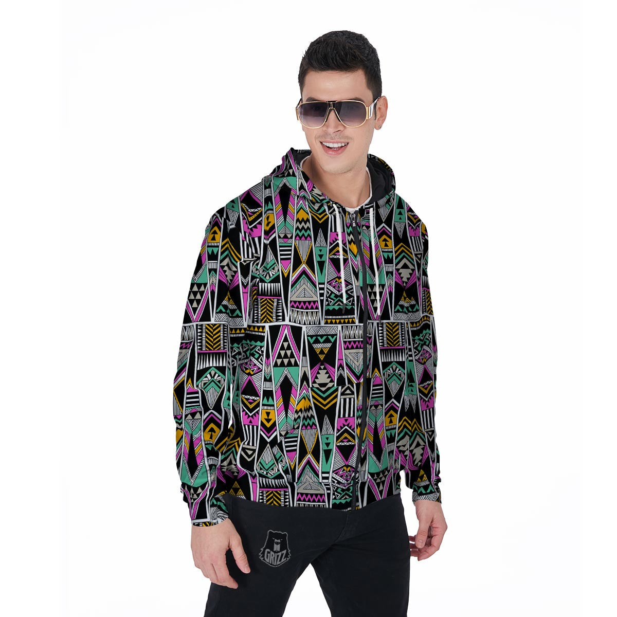 Native American Aztec Tribal Navajo Indians Print Men Zip Up Hoodie-grizzshop