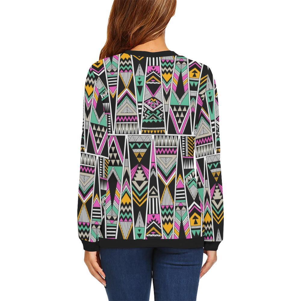 Native American Aztec Tribal Navajo Indians Print Women Crewneck Sweatshirt-grizzshop