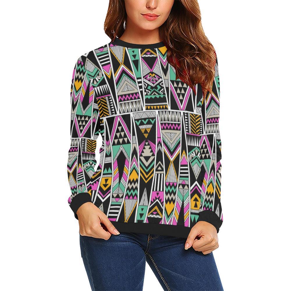 Native American Aztec Tribal Navajo Indians Print Women Crewneck Sweatshirt-grizzshop