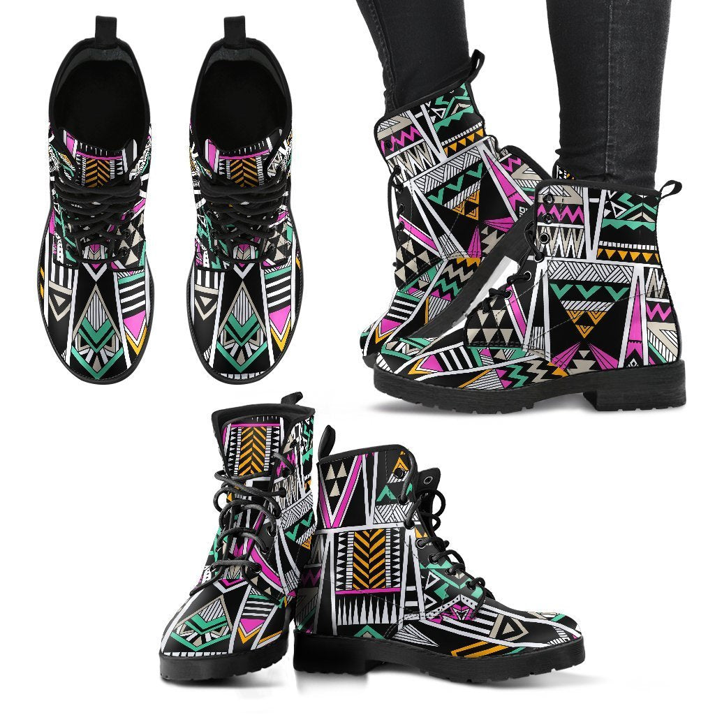 Native American Aztec Tribal Navajo Indians Print Women Leather Boots-grizzshop