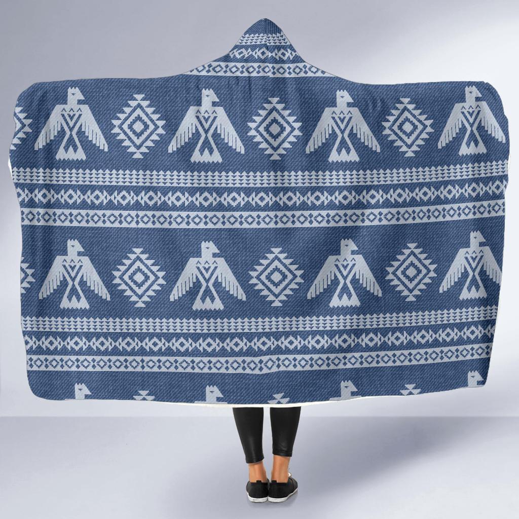 Native American Eagle Pattern Print Hooded Blanket-grizzshop