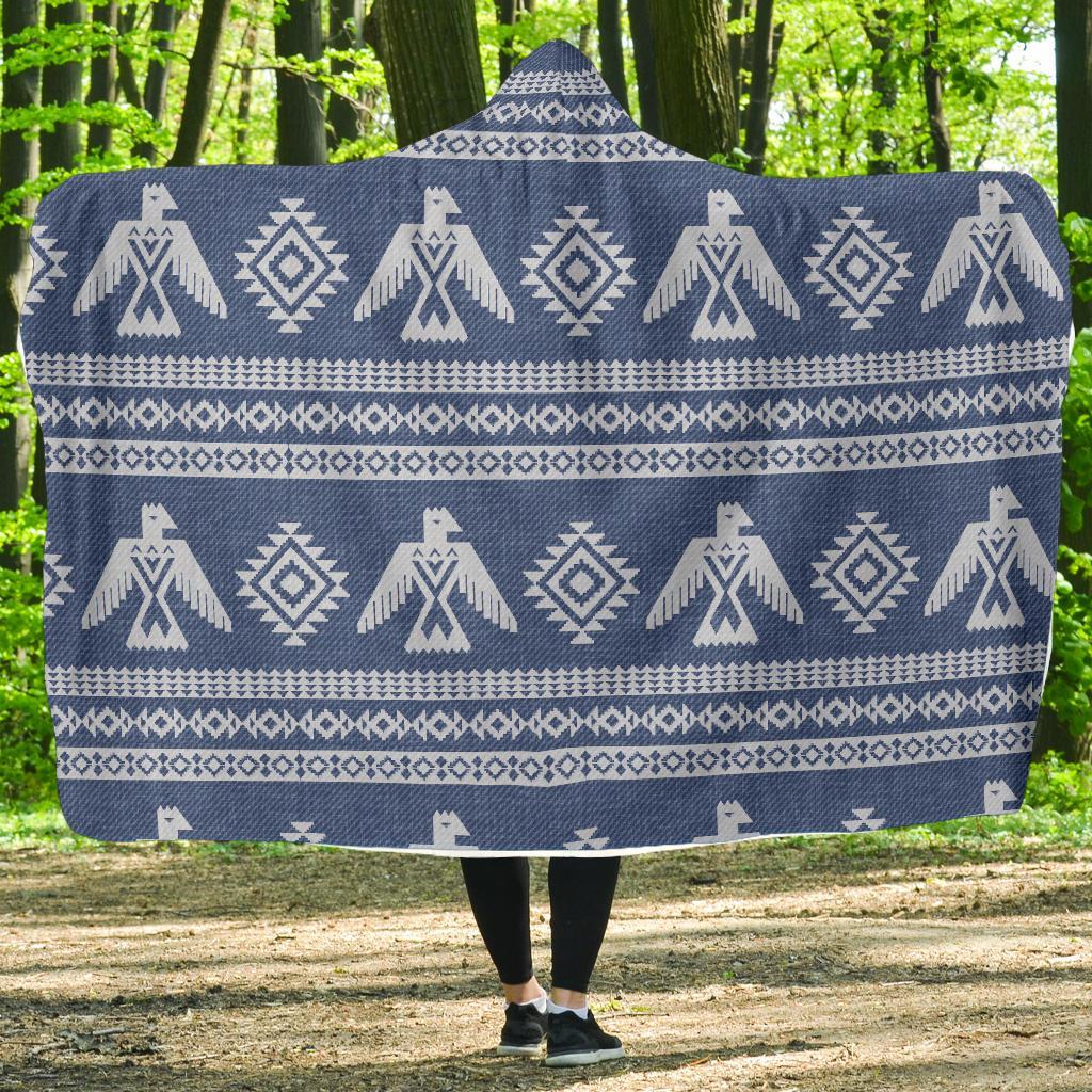 Native American Eagle Pattern Print Hooded Blanket-grizzshop