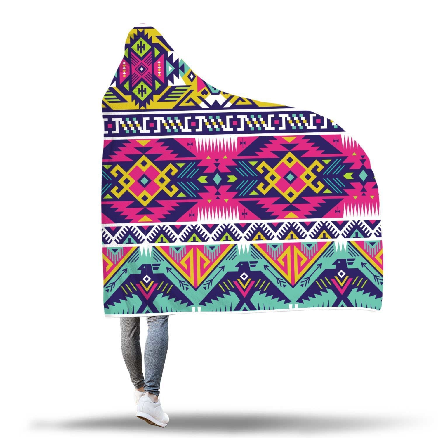 Native American Indians Aztec Tribal Navajo Print Hooded Blanket-grizzshop