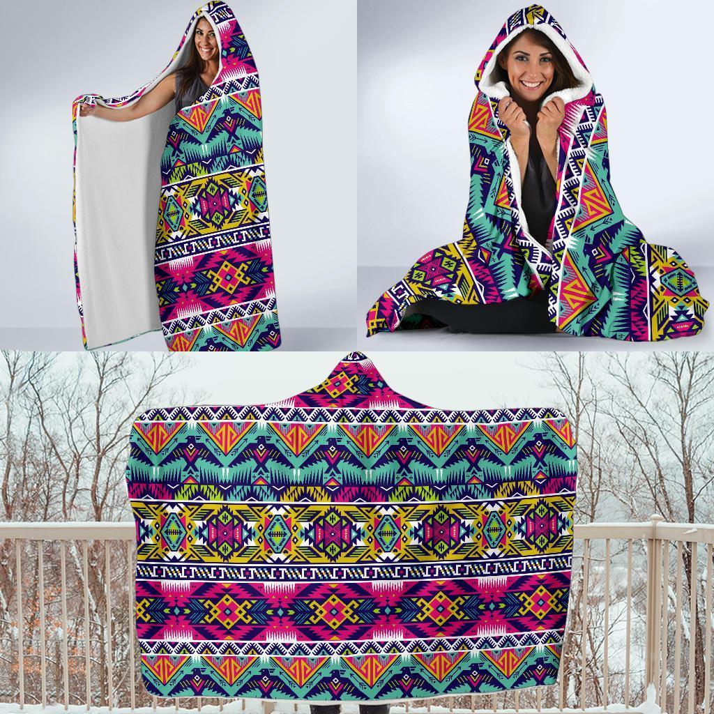 Native American Indians Aztec Tribal Navajo Print Hooded Blanket-grizzshop