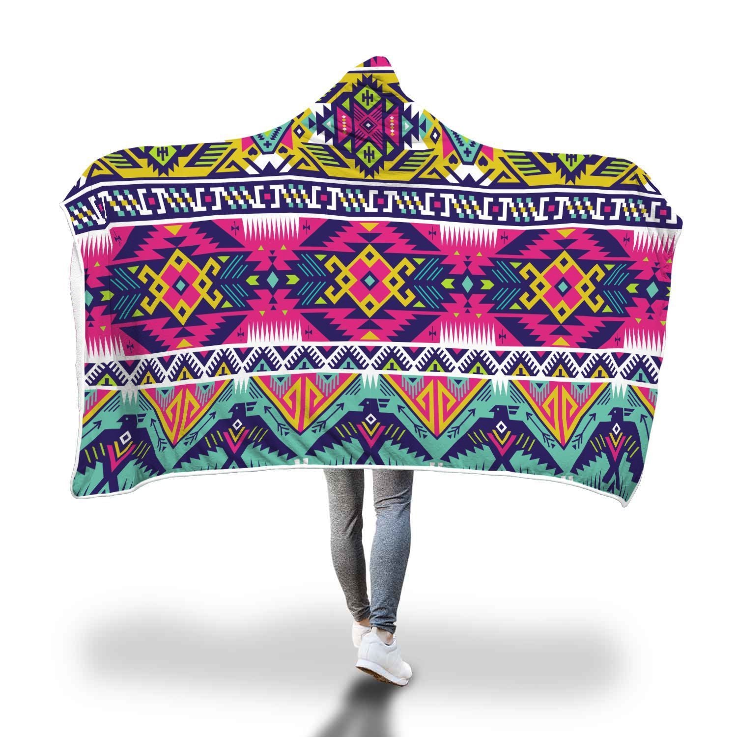Native American Indians Aztec Tribal Navajo Print Hooded Blanket-grizzshop