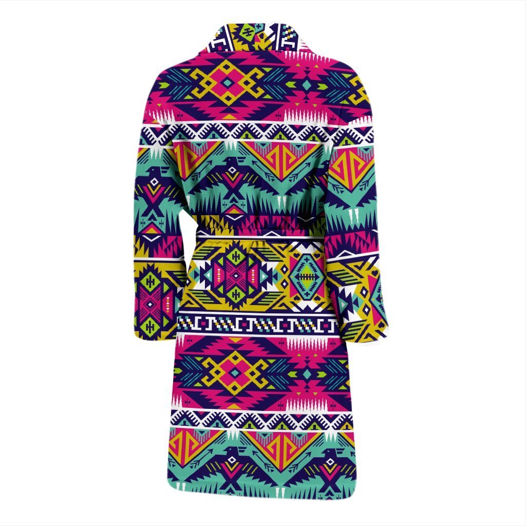 Native American Indians Aztec Tribal Navajo Print Men Long Robe-grizzshop