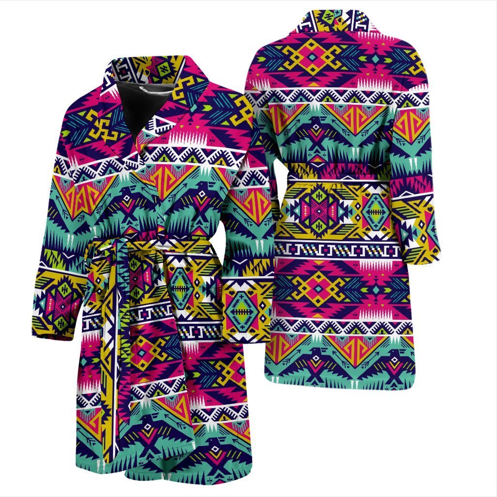 Native American Indians Aztec Tribal Navajo Print Men Long Robe-grizzshop