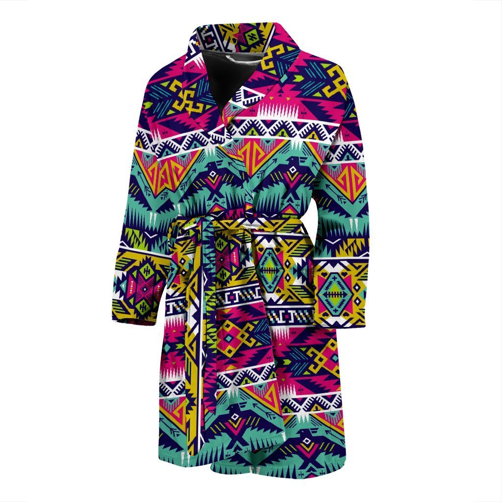 Native American Indians Aztec Tribal Navajo Print Men Long Robe-grizzshop