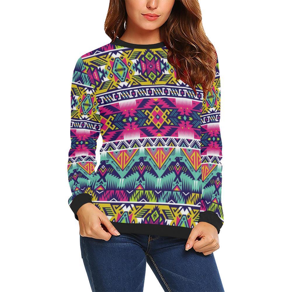 Native American Indians Aztec Tribal Navajo Print Women Crewneck Sweatshirt-grizzshop