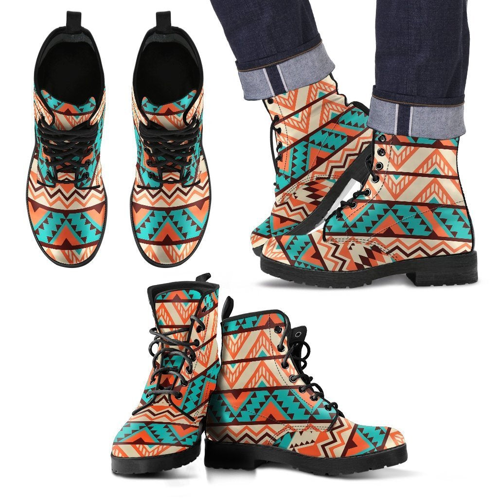 Native American Navajo Indians Aztec Tribal Print Men Leather Boots-grizzshop